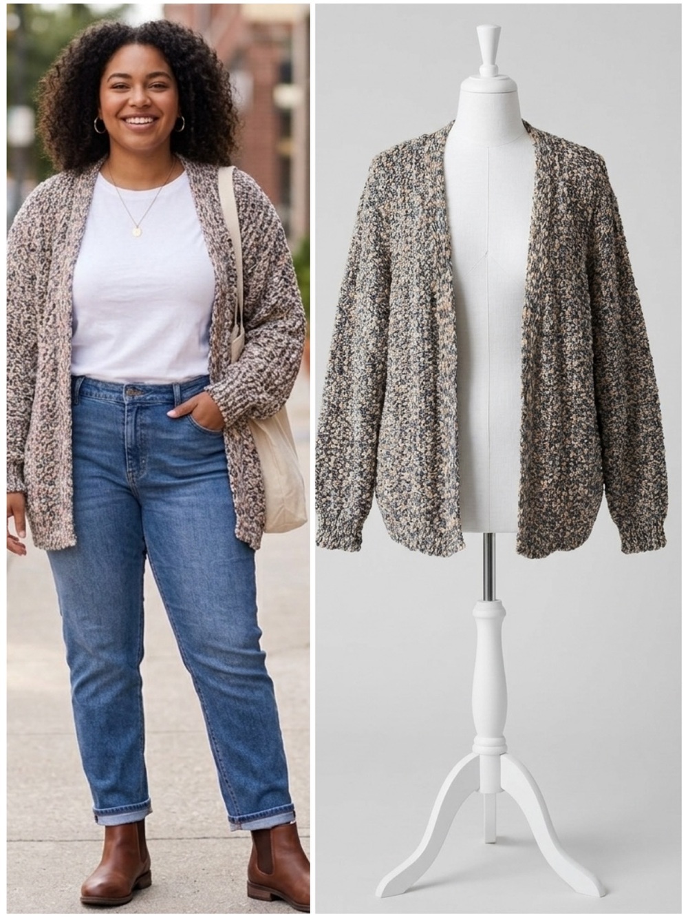 ADORA Chunky Open Front Knit Cardigan Sweater Multicolor Space Dye Plus Size 3X